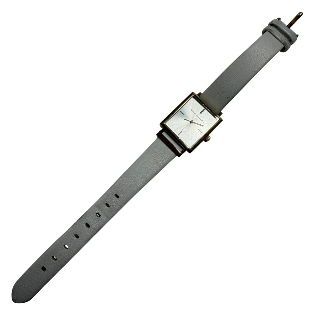 BCBGMAXAZRIA Womens Watch Gold Tone Rectangle Case White Leather BG50820002